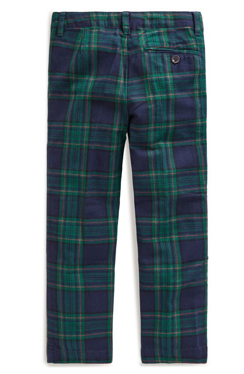 Shop Mini Boden Kids' Plaid Pleat Front Cotton Chinos In Blue/green Check