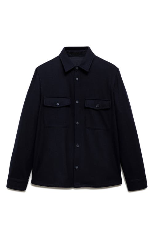 Shop Mango Workwear Wool Blend Overshirt In Dark Navy