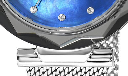 PORSAMO BLEU PORSAMO BLEU HAZEL WHITE TOPAZ MOTHER OF PEARL DIAL 3-HAND QUARTZ MESH STRAP WATCH, 33MM