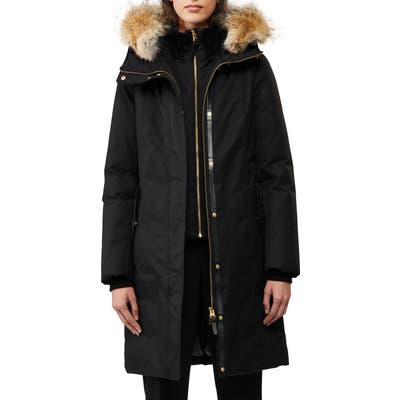 Mackage Luxe Down Coat With Removable Bib & Genuine Coyote Fur Trim, Black