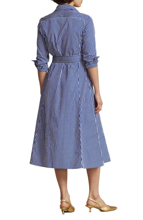 Shop Polo Ralph Lauren Ashton Long Sleeve Tie Waist Shirtdress In Bright Navy/white