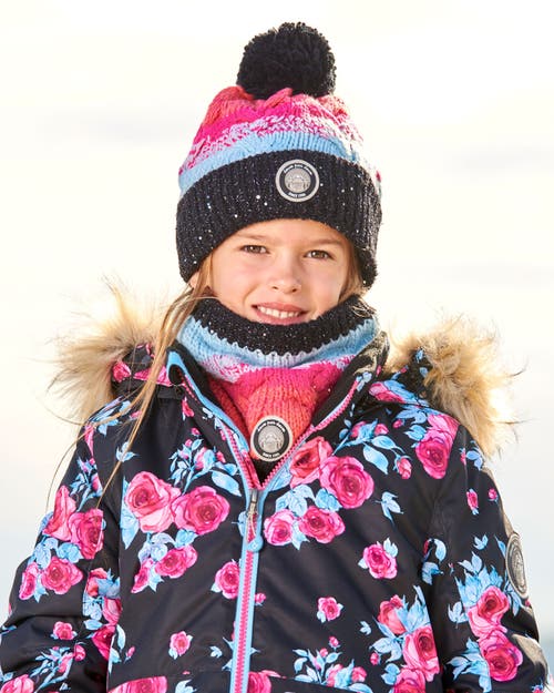 Deux Par Deux Baby Girl's Knit Hat Gradient Blue, Coral And Fuschia In Stripes