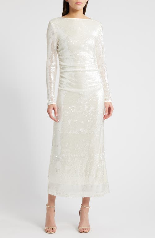 WAYF Kieran Sequin Cowl Back Long Sleeve Cocktail Dress in Ivory 