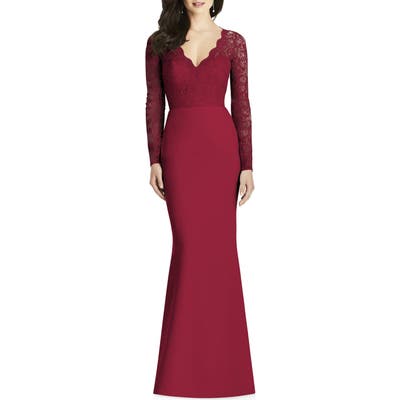 Dessy Collection Lace & Crepe Trumpet Gown, Burgundy