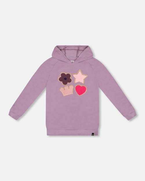 Shop Deux Par Deux Little Girl's Super Soft Brushed Jersey Hooded Tunic With Appliques Lavender In Lupine