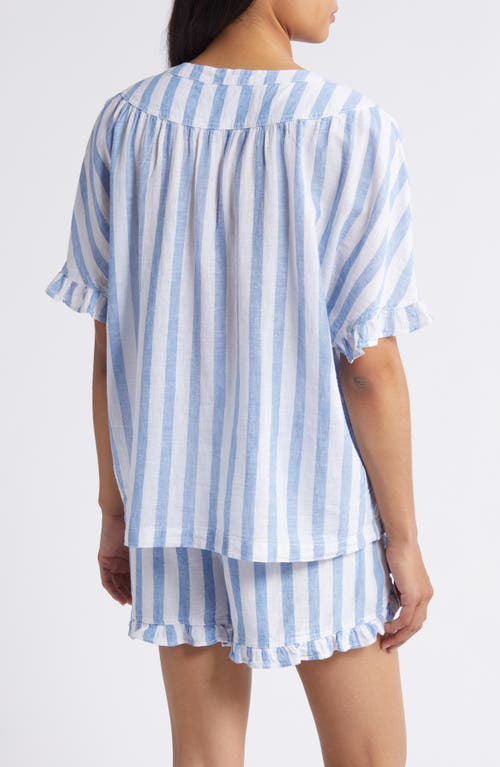 Shop Beachlunchlounge Leia Stripe Linen & Cotton Top In Ciel