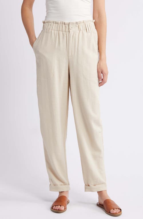 Skyrise Paperbag Waist Cuff Straight Leg Pants in Soft Linen