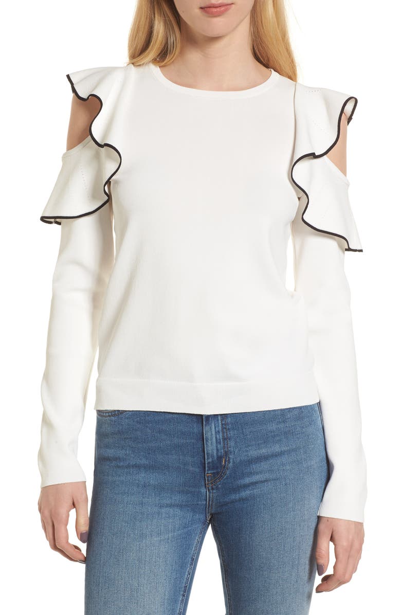 Chelsea28 Ruffle Cold Shoulder Pullover Sweater | Nordstrom