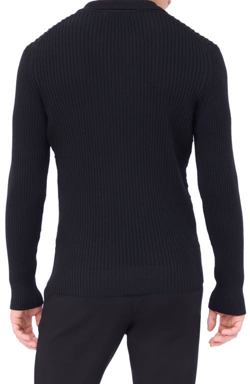 Bugatchi Merino Wool Johnny Collar Sweater In Black