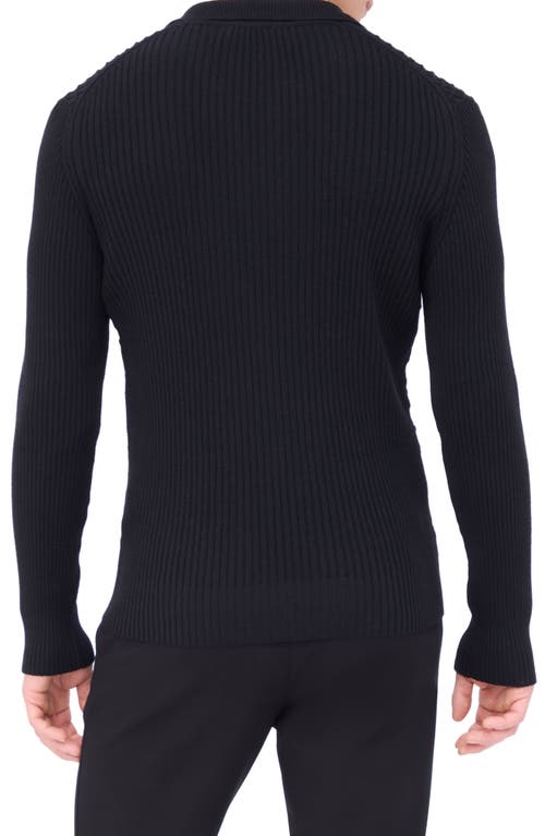 Shop Bugatchi Merino Wool Johnny Collar Sweater In Black