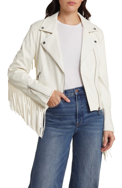 Western White Faux Leather High Fashion Women Leather Jacket