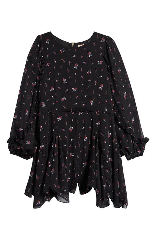 Truly Me Kids' Floral Long Sleeve Romper in Black Floral 