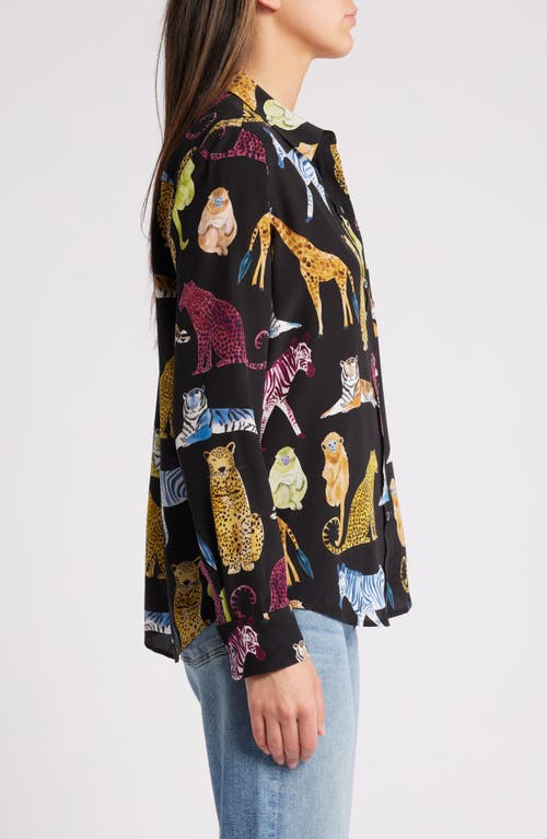 Shop Rails Kate Animal Print Button-up Silk Blouse In Illustrated Animals