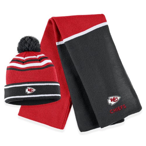 Women's WEAR by Erin Andrews Red Kansas City Chiefs Colorblock Cuffed Knit Hat with Pom and Scarf Set