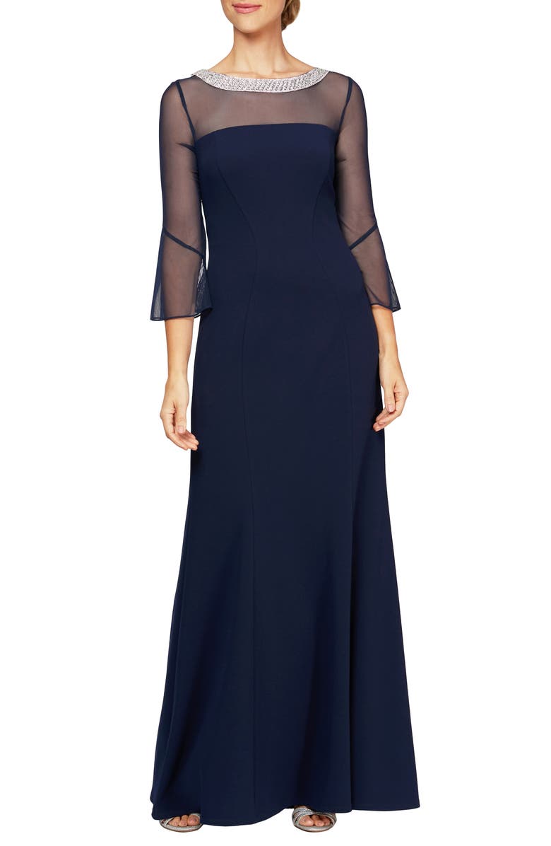 Alex Evenings Beaded Illusion Neckline Gown (Regular & Petite) | Nordstrom