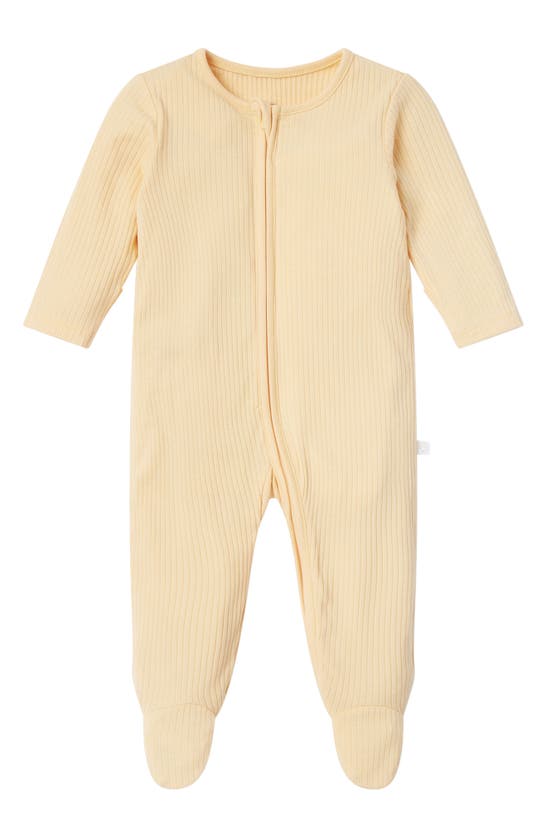 Mori Clever Zip Footie In Ribbed Yellow