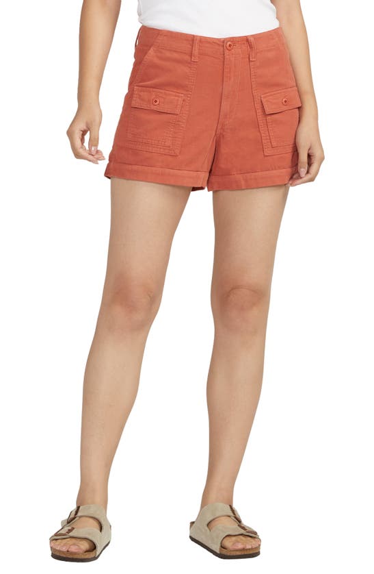 Shop Silver Jeans Co. High Waist Denim Cargo Shorts In Coral
