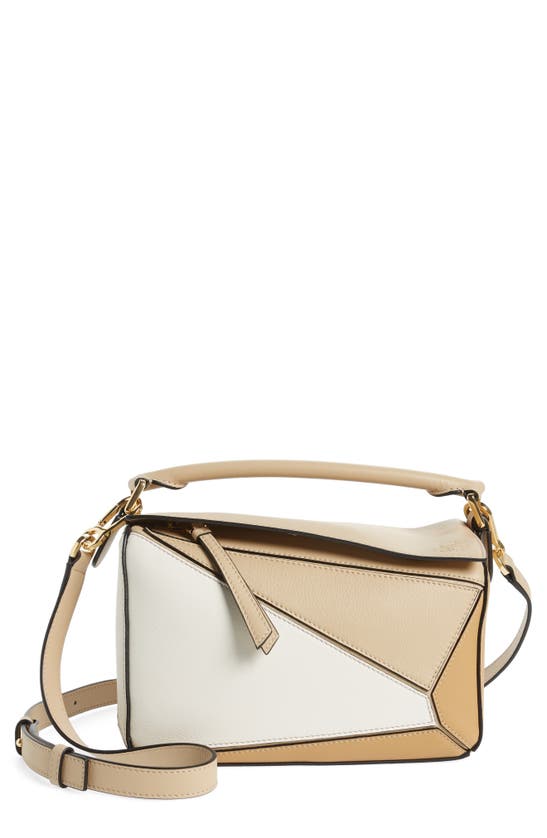 Loewe Small Puzzle Leather Bag In Dusty Beige / Soft White