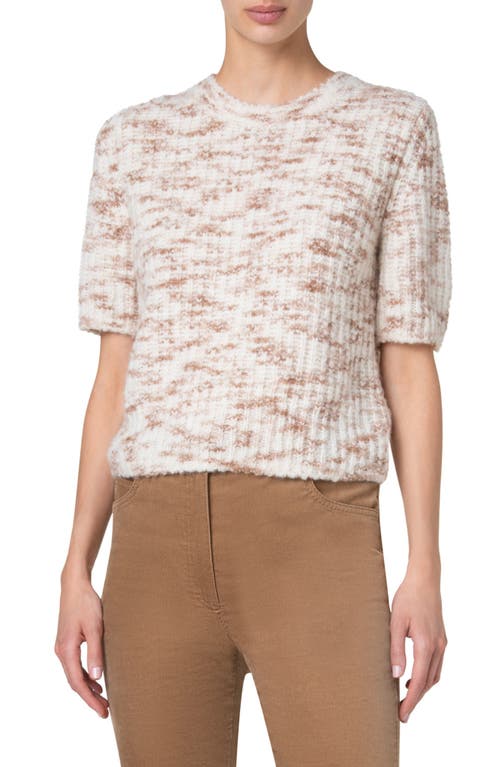 Shop Akris Punto Short Sleeve Space Dye Alpaca Blend Rib Sweater In Cream-caramel