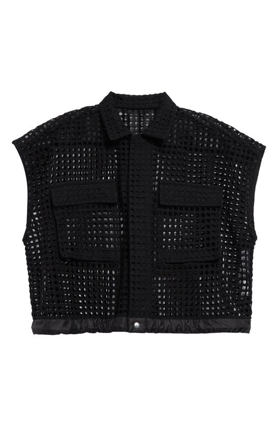 Shop Sacai Embroidered Grid Crop Shirt In Black