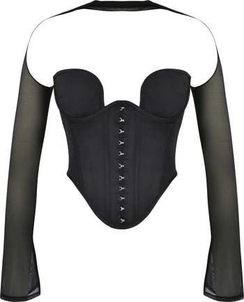 Mina Plunge Long Sleeve Structured Corset Top