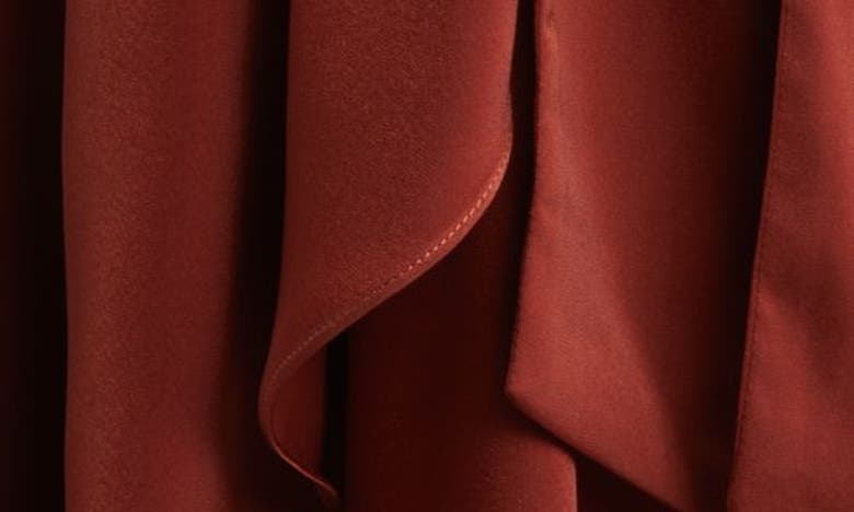 Shop Floret Studios Ruffle Hem Long Sleeve Satin Wrap Minidress In Rust