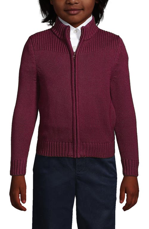 Shop Lands' End School Uniform Boys Cotton Modal Zip Front Cardigan Sweater In Burgundy