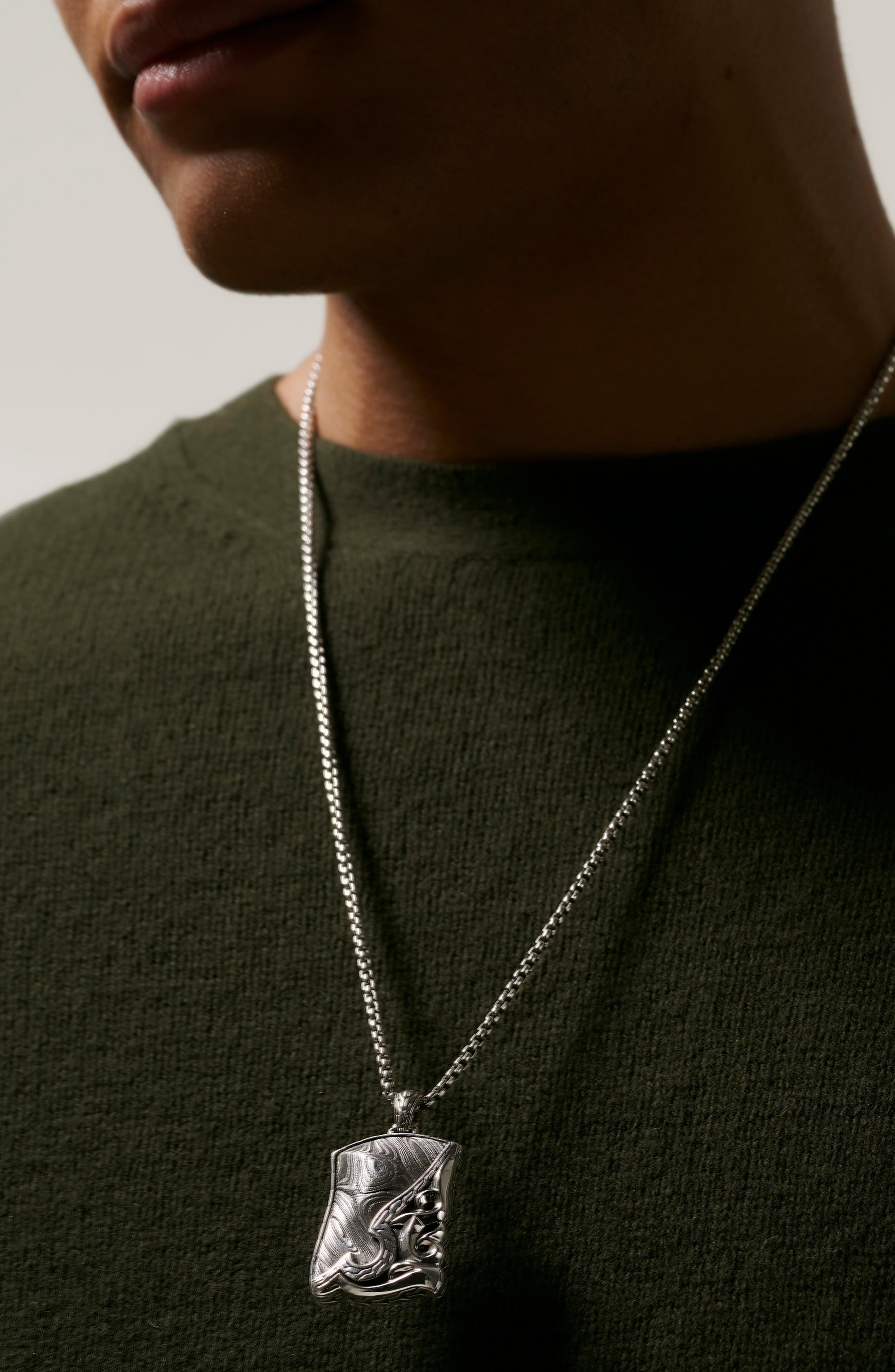 John Hardy Men's Classic Chain Silver & Damascus Steel Pendant Necklace Nordstrom