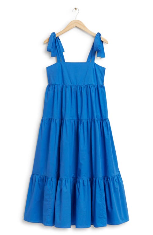 & Other Stories Tie Strap Tiered Cotton Sundress in Blue