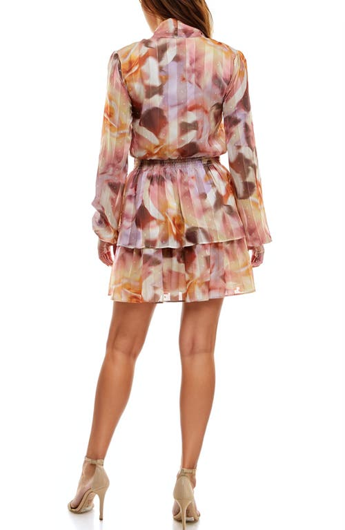 Shop Socialite Floral Metallic Stripe Long Sleeve Tiered Clip Dot Minidress In Blurred Multi Floral