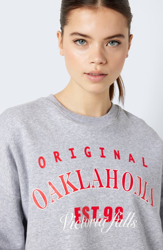 Shop Noisy May Arya Cotton Blend Graphic Sweatshirt In Lght Gry Oaklahoma Flame
