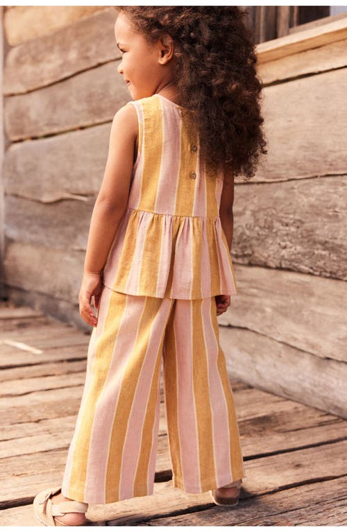 Next Kids' Stripe Sleeveless Cotton & Linen Peplum Top & Pants Set In Ochre Pink Stripe