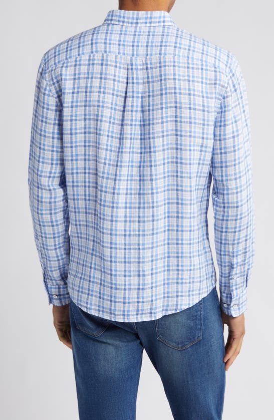 Shop Johnnie-o Bronx Check Linen Button-down Shirt In Laguna Blue