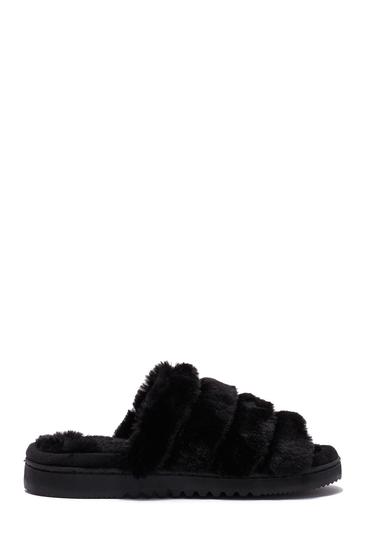 womens black faux fur slippers