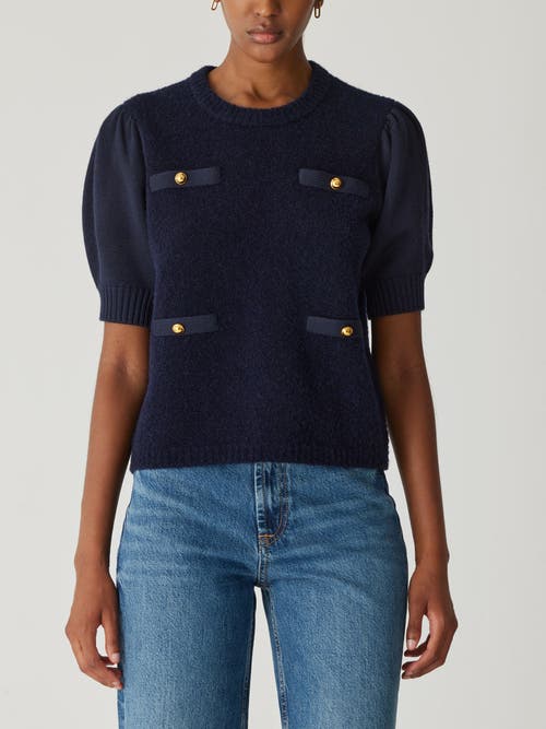 Shop Rebecca Taylor Boucle Texture Lady Pullover Sweater In Dark Navy