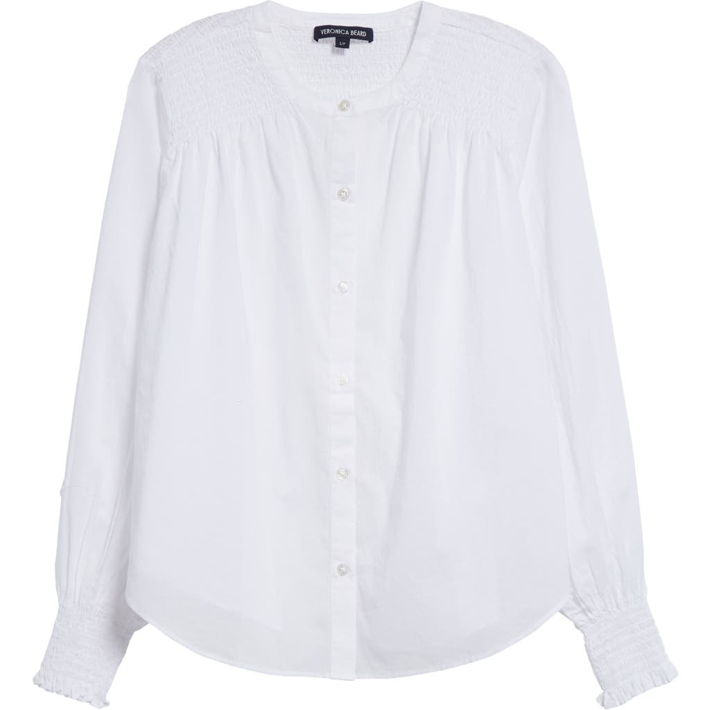 Veronica Beard Constanza Smocked Front Button-up Shirt In White
