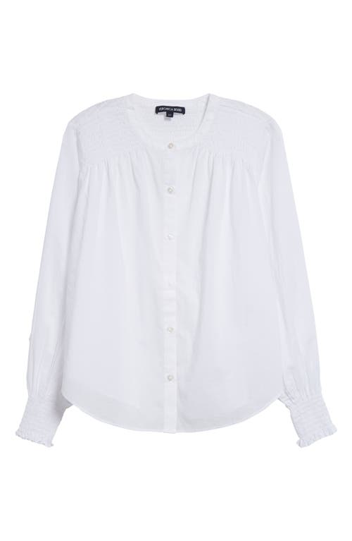 Shop Veronica Beard Constanza Smocked Front Button-up Shirt In White