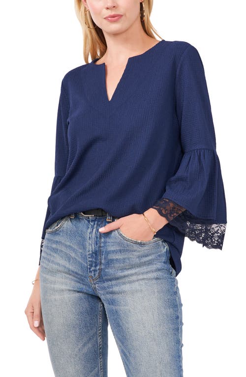 Vince Camuto Tiered Lace Ruffle Sleeve Top in Classic Navy at Nordstrom, Size Small