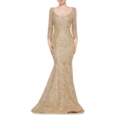 Marsoni Metallic Lace Trumpet Gown, 8 (similar to 16W) - Blue