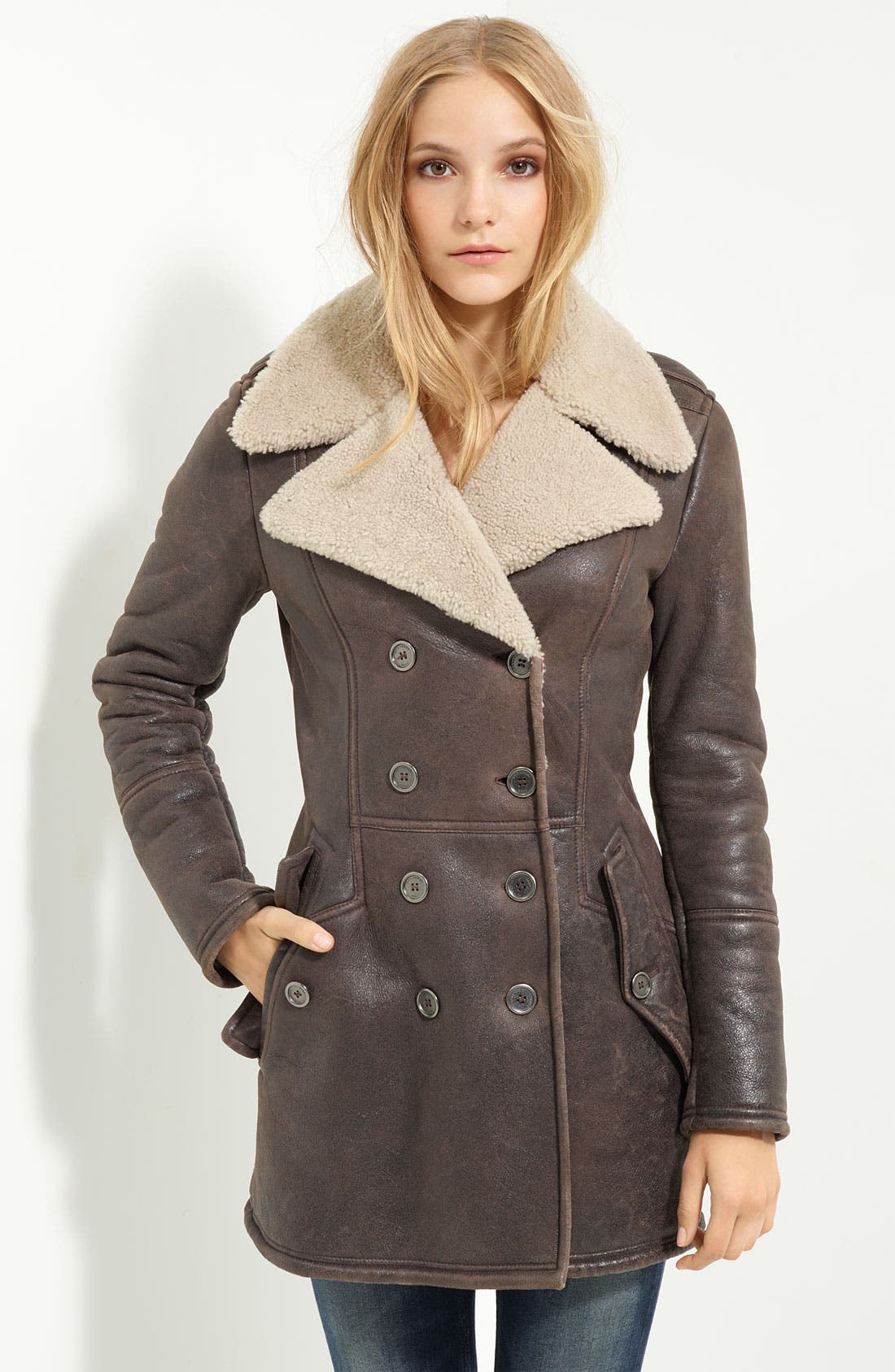 Double Breasted Genuine Shearling Coat 