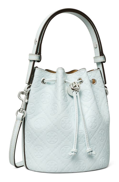 Tory Burch Mini T Monogram Debossed Bucket Bag In Ice Blue