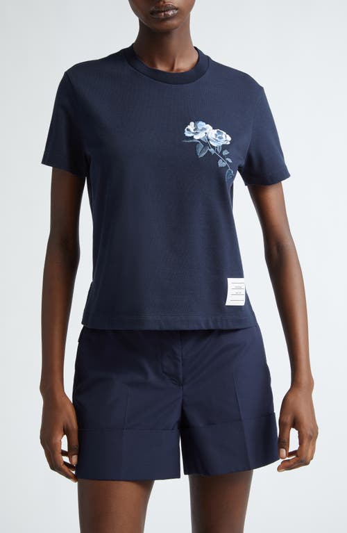 Thom Browne Rose Embroidered T-Shirt Navy at Nordstrom, Us