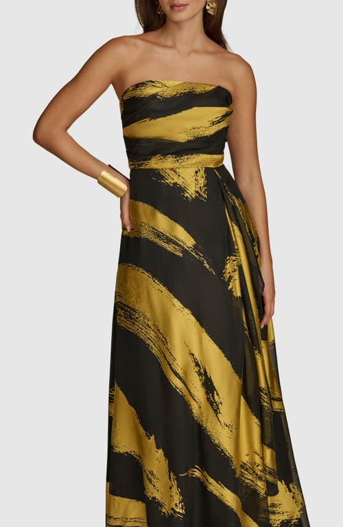 Shop Donna Karan New York Metallic Brushstroke Print Strapless Gown In Black/gold