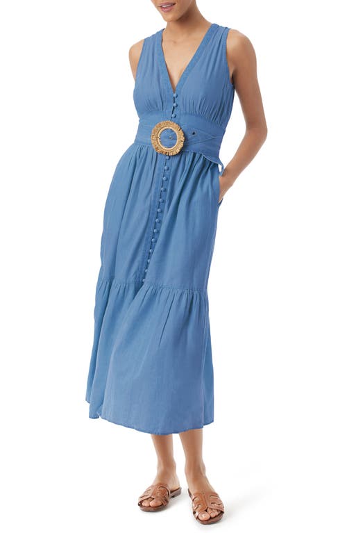 Shop Sam Edelman Selene Belted Cotton Blend Midi Dress In Heavenly Blue