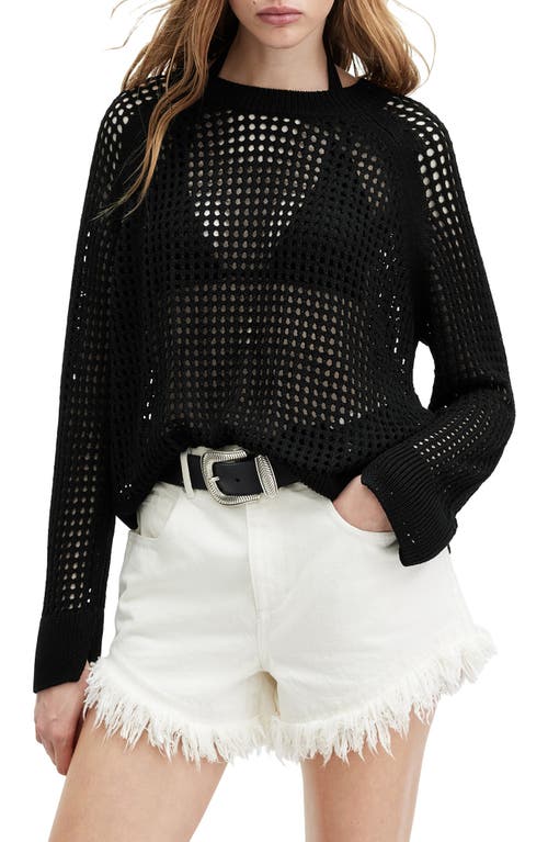 AllSaints Paloma Open Stitch Crewneck Sweater Black at Nordstrom,