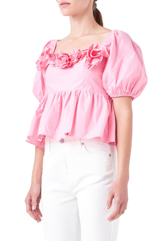 ENGLISH FACTORY ENGLISH FACTORY CORSAGE DETAIL COTTON POPLIN TOP 