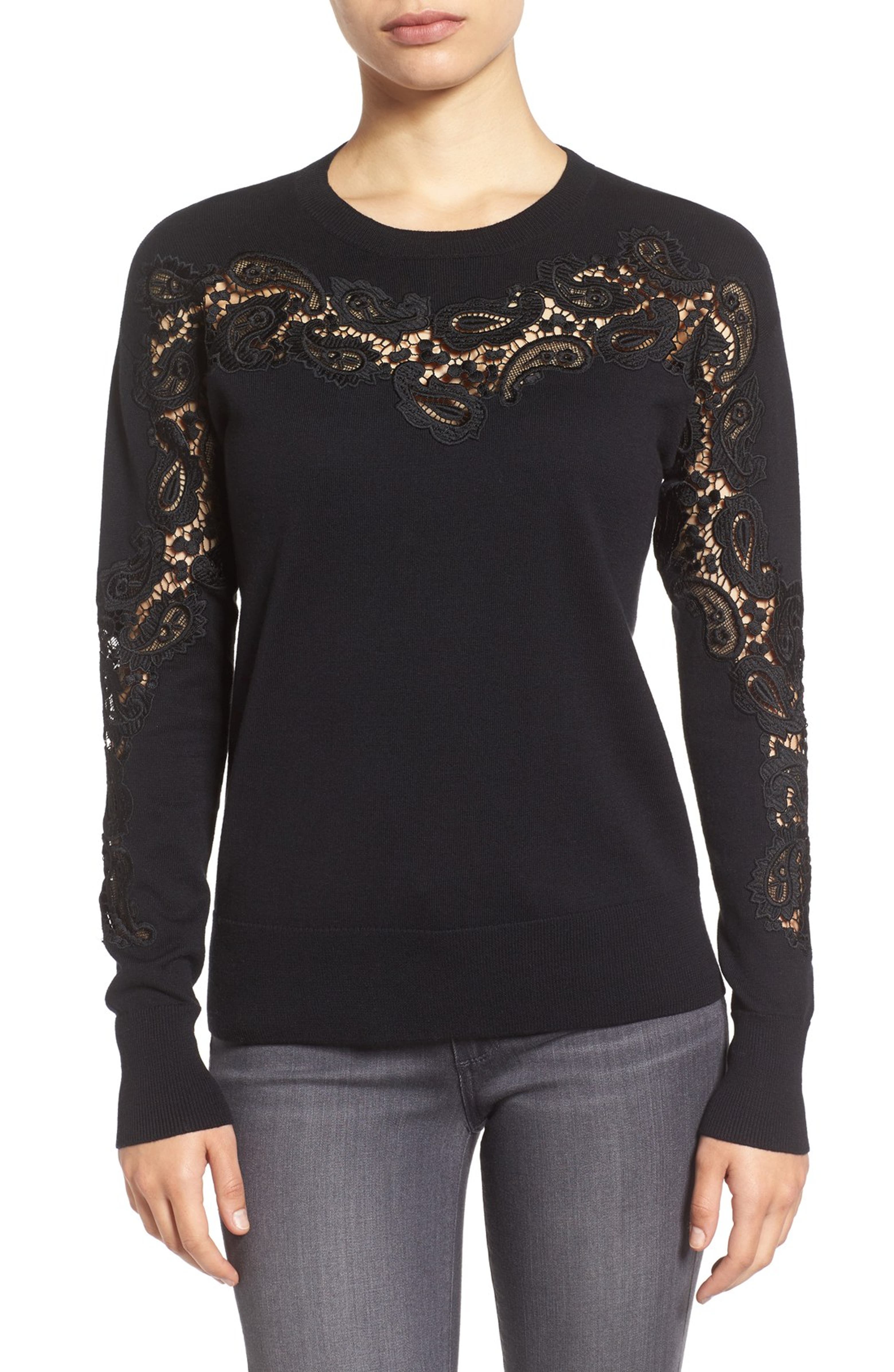 Halogen® Lace Inset Sweater (Regular & Petite) | Nordstrom