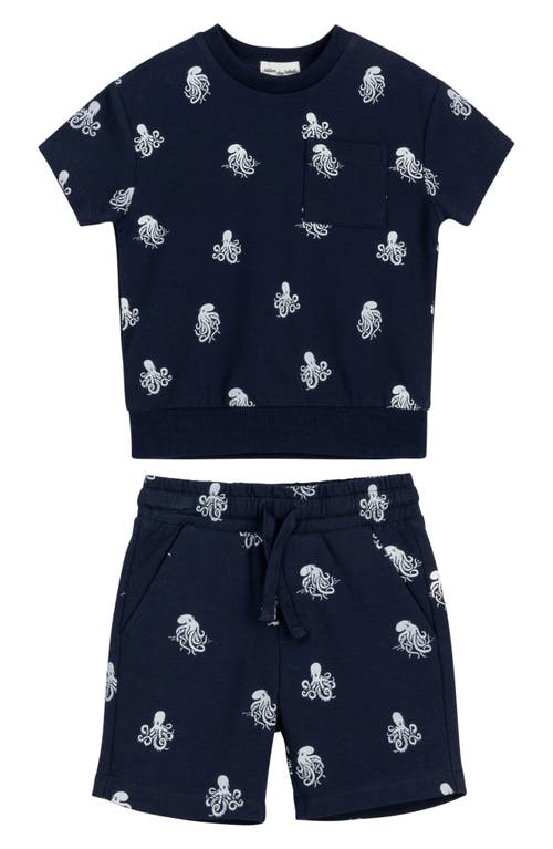 MILES THE LABEL Octopus Print Cotton T-Shirt & Shorts Set Navy at Nordstrom,