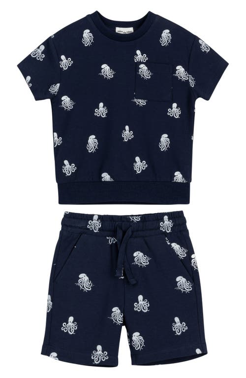 Miles The Label Babies'  Octopus Print Cotton T-shirt & Shorts Set In Navy