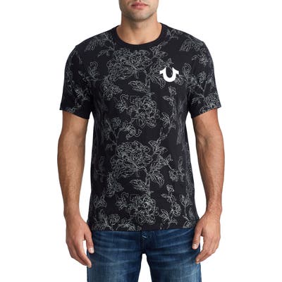 True Religion Brand Jeans Allover Bloom Crewneck Cotton T-Shirt, Black